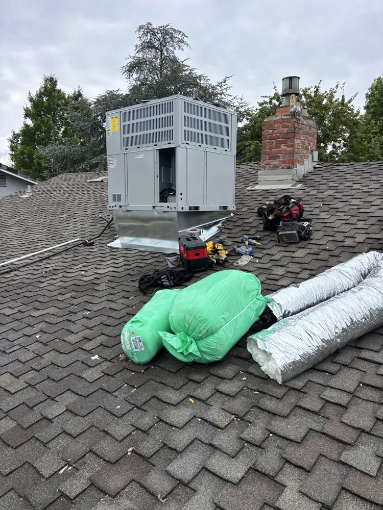 Rooftop packaged-unit replacement in progress in Carmichael