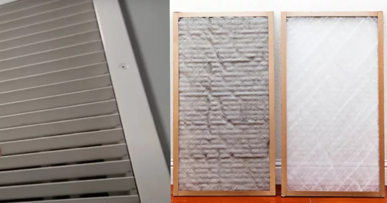 A clogged, smoke-loaded pleated air filter pulled from a Sacramento home HVAC system during fire season